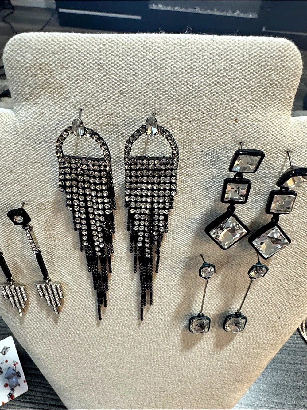 Express Statement Drop Earrings in Black & Silver Like New